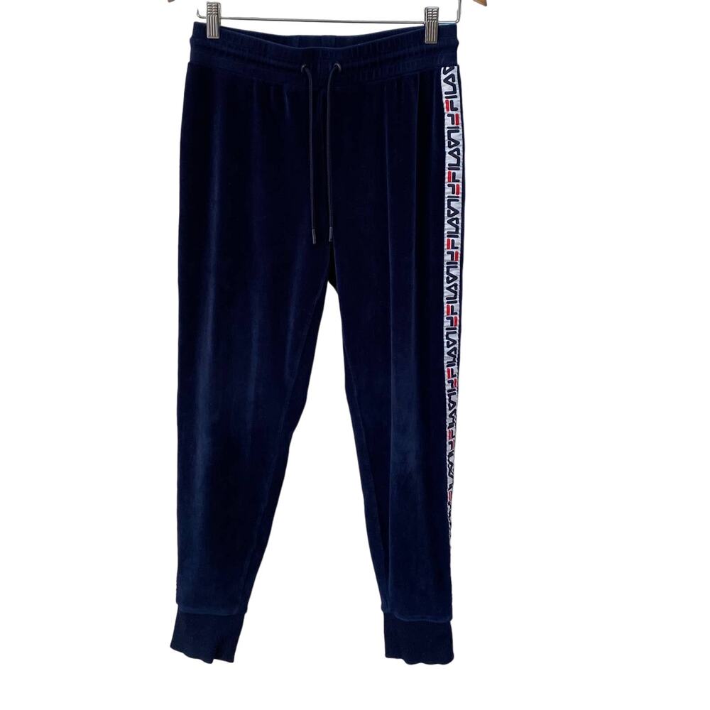 FILA Pants Womens Small Velour Sweat Jogger Elastic Waist Tapered Training Blue